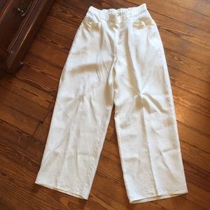 FLAX 100% Linen Cream Wide Leg Leg Pants Size M